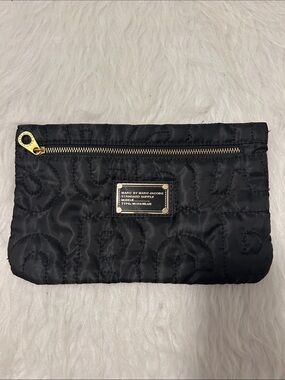 Marc Jacobs Black Quilted Nylon Zip Pouch with Gold Hardware